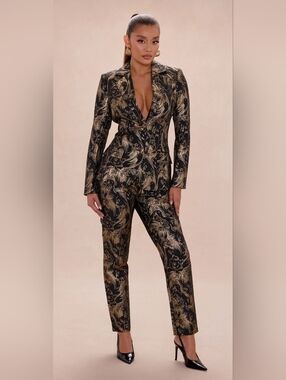 Fashion Nova, BIANCA, Metallic Gold Brocade Blazer & Pants Set NWT
